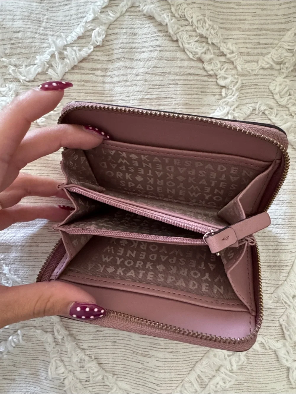 kate spade Mauve Pink Pebbled Leather Zip Wallet